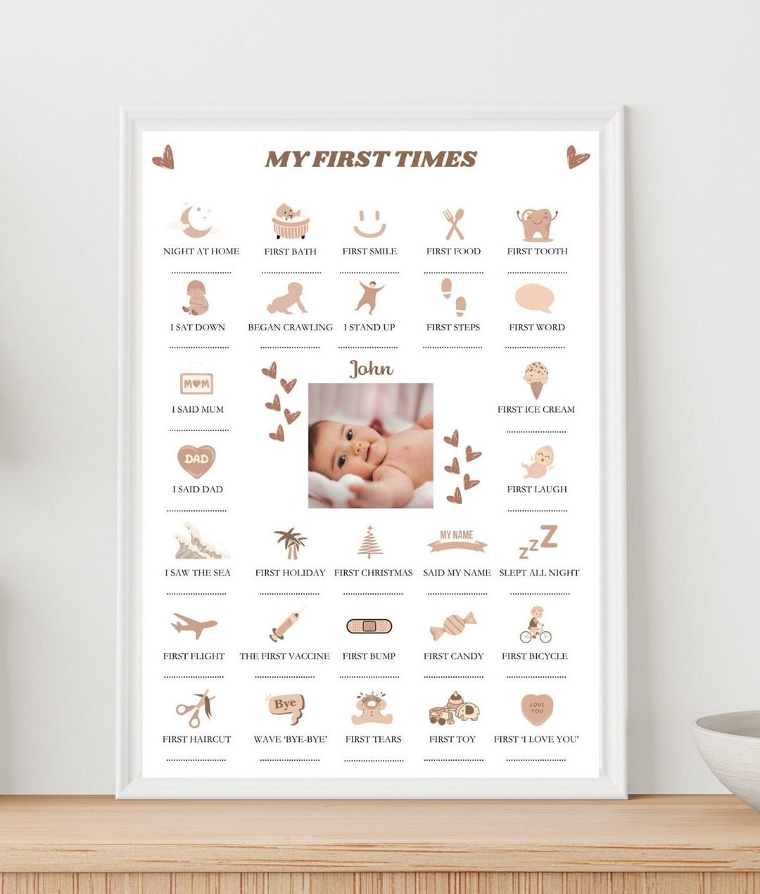 Firsts In Print Baby My First Times Poster, Baby Birth Gift, Baby Memory Print, Baby ...