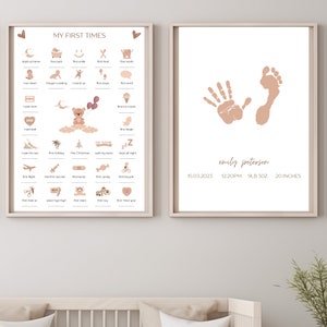My First Times Poster, 2er Set, Babyzimmer Wanddekoration, Baby Memory Print, Poster Meine ersten Male Baby, Baby Fußabdruck, Baby Geburtsposter