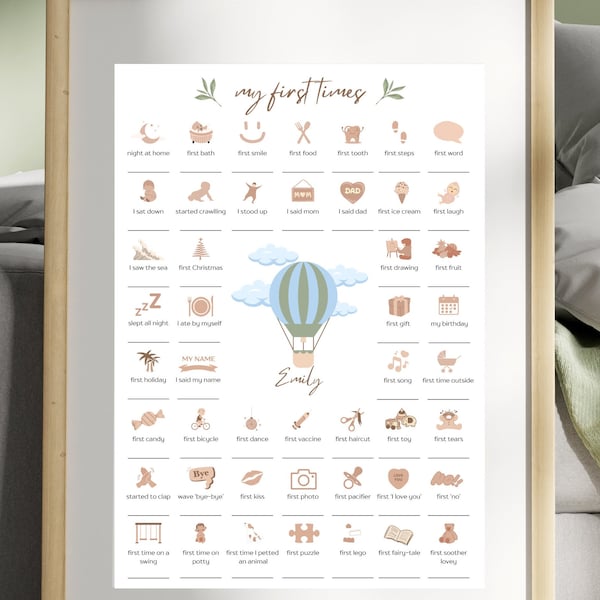 Personalized My First Times Baby Poster, Baby Birth Poster, Baby Important Dates, Baby room wall decoration, Baby Birth Gift, Beige, Neutral