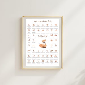 Poster Mes premières fois personnalisé, Poster de naissance, Dates importantes de bébé, Décoration murale pour chambre de bébé, Cadeau de naissance de bébé, Beige, Neutre