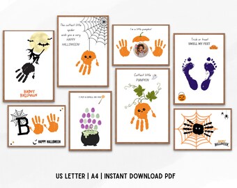 Halloween Handabdruck Handwerk Bündel 2025, druckbarer Halloween Fußabdruck Handwerk Urlaub Erinnerung Andenken Geschenk DIY Aktivität Kinder Kleinkind