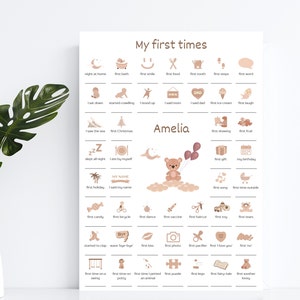 Personalisiertes My First Times Baby Poster, Baby Geburtsposter, Baby Wichtige Daten, Babyzimmer Wanddekoration, Baby Geburtsgeschenk, Beige, Neutral