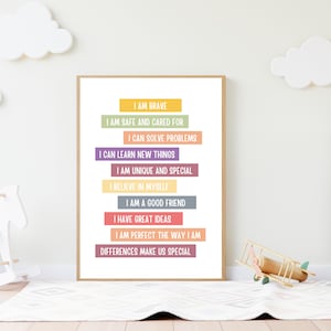 Affirmations for Kids, I Am Affirmations, Rainbow Affirmations Printable, Affirmations Poster, Homeschool Decor, Playroom Classroom Poster