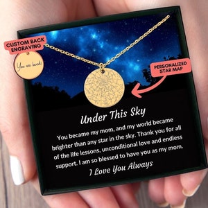 Collier carte des étoiles personnalisé, cadeau pour maman, cadeaux d'anniversaire de maman, cadeau de fête des mères, cadeaux de son fils, cadeaux de sa fille, cadeaux de Noël de maman