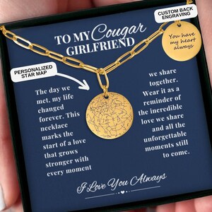Collier carte des étoiles personnalisé pour petite amie couguar, cadeau d'anniversaire de 1 an, cadeau romantique drôle pour elle, cadeau de Saint-Valentin, cadeau de Noël