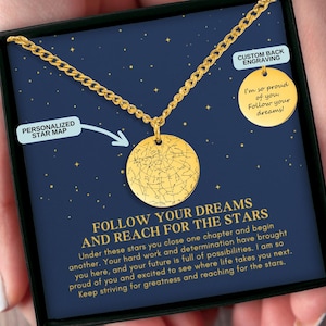 Cadeau de remise des diplômes personnalisé pour lui, collier carte des étoiles personnalisé, cadeau de remise des diplômes universitaires, cadeau de diplômé du secondaire, cadeau de diplômé de doctorat, promotion 2025