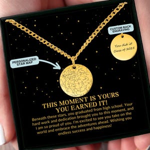 Collier carte des étoiles personnalisé pour lui, cadeau de remise des diplômes personnalisé, cadeau d'obtention du diplôme de la promotion 2025, cadeau de remise des diplômes du secondaire pour fils ou petit-fils