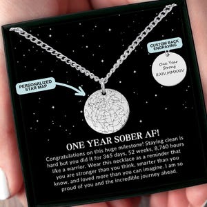Cadeau sobre d'un an pour homme, collier d'anniversaire de sobriété, bijoux de carte des étoiles personnalisés, cadeau de récupération d'une dépendance, cadeau d'encouragement pour lui