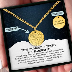 Cadeau de remise des diplômes personnalisé pour lui, collier carte des étoiles personnalisé, cadeau de diplômé de la promotion 2025, cadeau de lycée pour fils, cadeau pour petit-fils