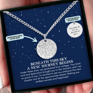 Cadeau de remise des diplômes personnalisé pour fils, cadeau de diplômé universitaire des parents, collier carte des étoiles personnalisé, bijoux de remise des diplômes, cadeau chaîne cubaine