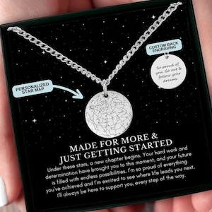 Collier carte des étoiles personnalisé pour lui, cadeau d'encouragement, cadeau de nouvel emploi, cadeau de remise des diplômes pour homme, cadeau personnalisé pour un nouveau départ