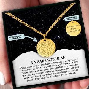 Cadeau sobre de cinq ans pour homme, collier carte des étoiles personnalisé, bijoux pour lutter contre une dépendance, pendentif jalon de la sobriété, cadeau d'encouragement pour lui
