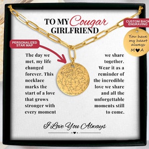 Cadeau personnalisé petite amie cougar, collier trombone carte des étoiles, cadeau 1er anniversaire pour petite amie, cadeau d'anniversaire, cadeau Saint-Valentin