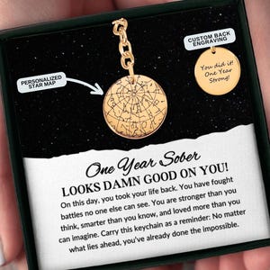 Cadeau sobre d'un an, porte-clés personnalisé carte des étoiles, cadeau d'anniversaire de sobriété, cadeau de récupération personnalisé, cadeau du parrain, cadeau d'encouragement