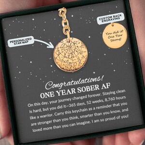Porte-clés personnalisé sobre d'un an, cadeau personnalisé sobriété, porte-clé carte des étoiles, cadeau récupération, cadeau étape sobriété, cadeau d'encouragement