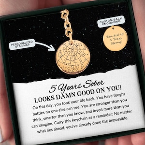 Cadeau d'anniversaire de 5 ans de sobriété, porte-clé personnalisé de carte des étoiles, cadeau de récupération personnalisé, souvenir d'une étape importante, cadeau du sponsor