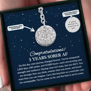 Cadeau de récupération personnalisé pour lui ou elle, cadeau de 5 ans de sobriété, porte-clé personnalisé carte des étoiles, cadeau d'anniversaire de sobriété, cadeau d'encouragement