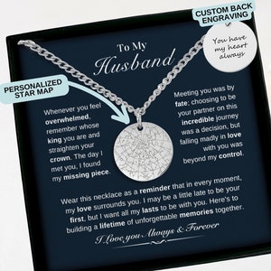 Collier carte des étoiles personnalisé pour mari, collier chaîne cubaine, cadeau d'anniversaire de mari, cadeau de Noël pour mari, cadeau de la Saint-Valentin pour mari