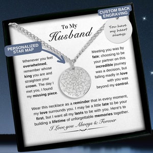 Collier carte des étoiles personnalisé pour mari, cadeau d'anniversaire pour mari, collier gravé pour homme, cadeau de Noël pour mari, cadeau de la Saint-Valentin