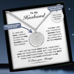 Carte des étoiles personnalisée par collier date/nuit pour mari, cadeau unique pour mari, cadeau d'anniversaire, cadeau de Noël pour mari, cadeau de la Saint-Valentin