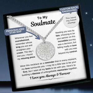 Collier À mon âme soeur pour lui, carte des étoiles personnalisée par date, collier gravé pour homme, cadeau pour petit ami, cadeau pour mari, cadeau de la Saint-Valentin