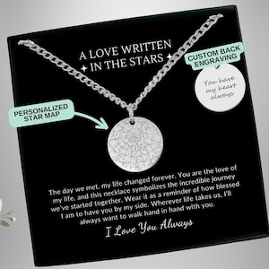 Collier chaîne cubaine carte étoile personnalisée pour lui, cadeau d'anniversaire de rencontre pour petit ami, collier âme soeur, cadeau mari, le jour de notre rencontre