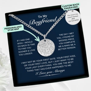 Collier personnalisé pour petit ami, collier gravé carte des étoiles personnalisé, idée cadeau d'anniversaire de petit ami, cadeau de Noël, cadeau de la Saint-Valentin