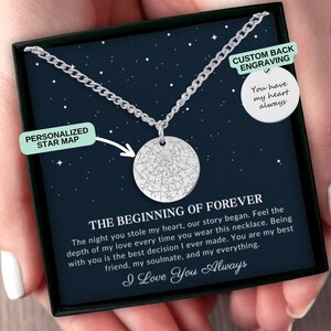 Collier chaîne cubaine carte des étoiles personnalisée pour homme, cadeau d'anniversaire de 1 an, cadeau pour mari, cadeau de la Saint-Valentin, collier ciel nocturne personnalisé