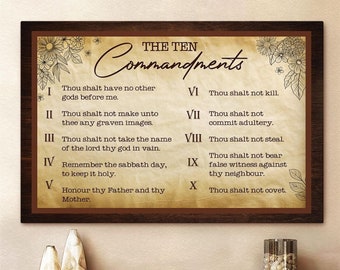 The Ten Commandments Wall Art, Home Décor Gift For Christian, Inspirational Canvas, Spiritual Sign