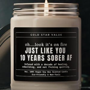 10 Year Sobriety Candle: Funny Milestone Gift, Recovery Anniversary