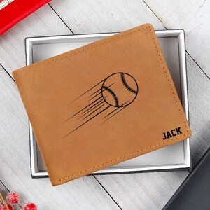 Cartera de béisbol, cartera de cuero para hombres, cartera para adolescentes, cartera personalizada, jugador de béisbol, regalo para novio, amante del béisbol, regalo para entrenador de béisbol
