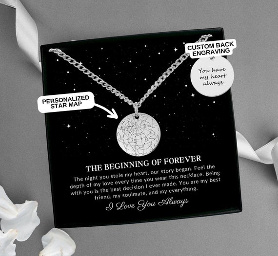 Personalized Men's Jewelry, Star Map by Date Pendant, 1st