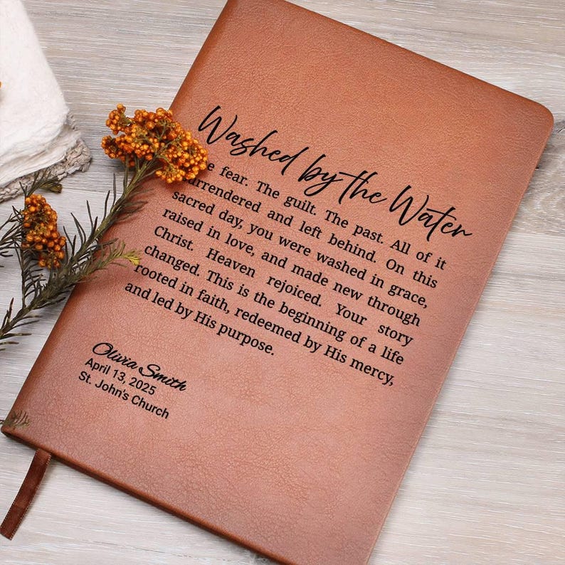 Washed by the Water Prayer Journal, Personalized Adult Baptism Gift for Him or Her image 1