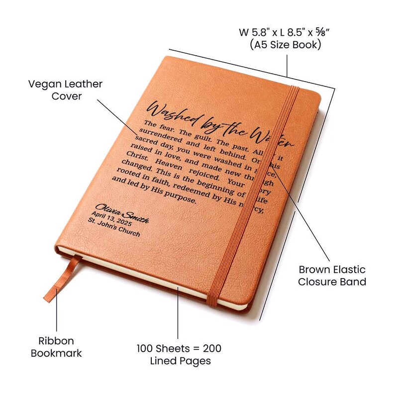 Washed by the Water Prayer Journal, Personalized Adult Baptism Gift for Him or Her image 3