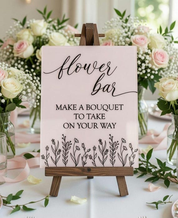 Acrylic Flower Bar Sign, Bloom bar, Bridal Shower Wedding decor