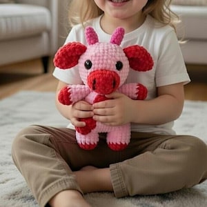 Crochet Strawberry Cow Plushie, Valentine's Day Gift