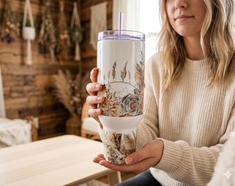 Gobelet floral attrape-rêves 40 oz, tasse de voyage en acier inoxydable