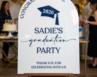 Panneau de bienvenue personnalisé en acrylique pour fête de remise de diplômes, félicitations au diplômé