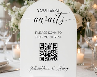 Plan de table avec code QR, panneau de mariage en acrylique, veuillez trouver votre place