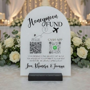 Custom Honeymoon Fund Acrylic QR Code, Wedding Sign