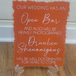 Open Bar Wedding Sign, Drinks are on us and hangover is on you sign, Wedding Bar Sign, Free drinks Sign, Tomorrows stories will be priceless