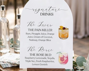 Panneau de bar de mariage en acrylique « Nos cocktails signature »