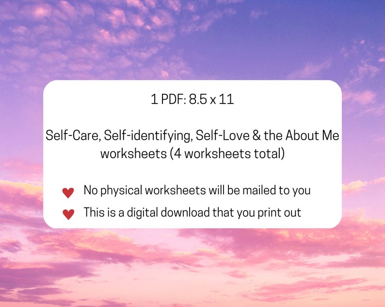 Selflove Selfidentifying Worksheets Selfcare Etsy