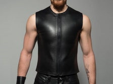 Men's Leather Sale CUTAWAY Bar Vest Front Double Zipper Closer Gay BIKER  Vest