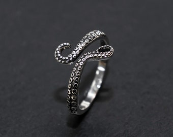 Sterling Silber Oktopus Tentakel verstellbarer Ring, Cthulhu Ring, Tintenfisch Ring, Ozean Ring, Punk Ring