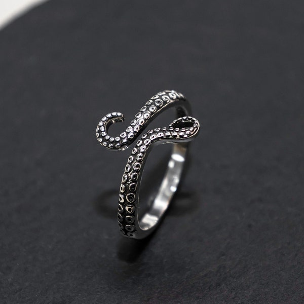 Sterling Silber Oktopus Tentakel verstellbarer Ring, Cthulhu Ring, Tintenfisch Ring, Ozean Ring, Punk Ring