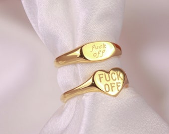 Gold Fuck Off Ring, Heart Shaped Signet, Fuck off rings oval signet ring gold rings for women stainless steel