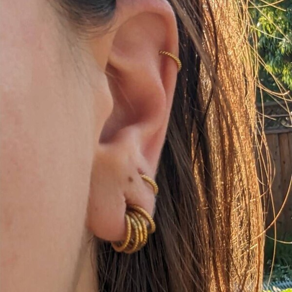 Lot de 10 anneaux superposés pour oreilles étirées/corde torsadée en acier inoxydable pour cintres/bijoux empilables/alternative