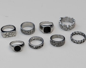 Anillos Simples de Plata - Anillos de Ondas Retorcidas de Acero Inoxidable - Anillos de Sello Simples - Anillos Rectangulares - Conjuntos de Anillos - Anillos Unisex