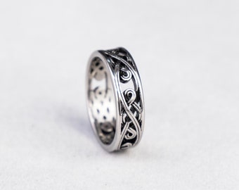 Geometrischer Stil Vintage Ring - Männer Band Ring - Silber Rustikales Muster Ring-Stahl Vintage Verdrehter Ring - Herren rustikales Band